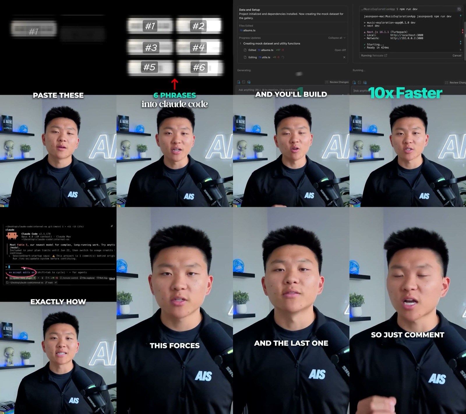 A contact sheet: the first 3 seconds on the top row, the rest of the video on the bottom row