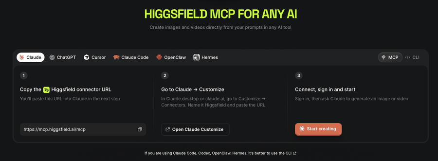 Adding the Higgsfield custom connector in Claude settings